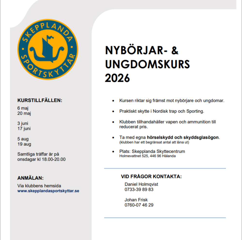 Anmälan till Nybörjar- och Ungdomskurs